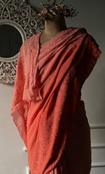 将图像加载到图库查看器中， Women&#39;s Lakhnavi Handcrafted Viscose Georgette Chikankari Saree - HONC0318167
