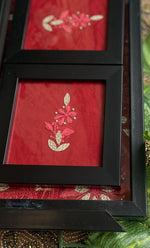 Load image into Gallery viewer, Handcrafted Chikankari Tray with Two Coasters – Wooden Frame - HONC0313528

