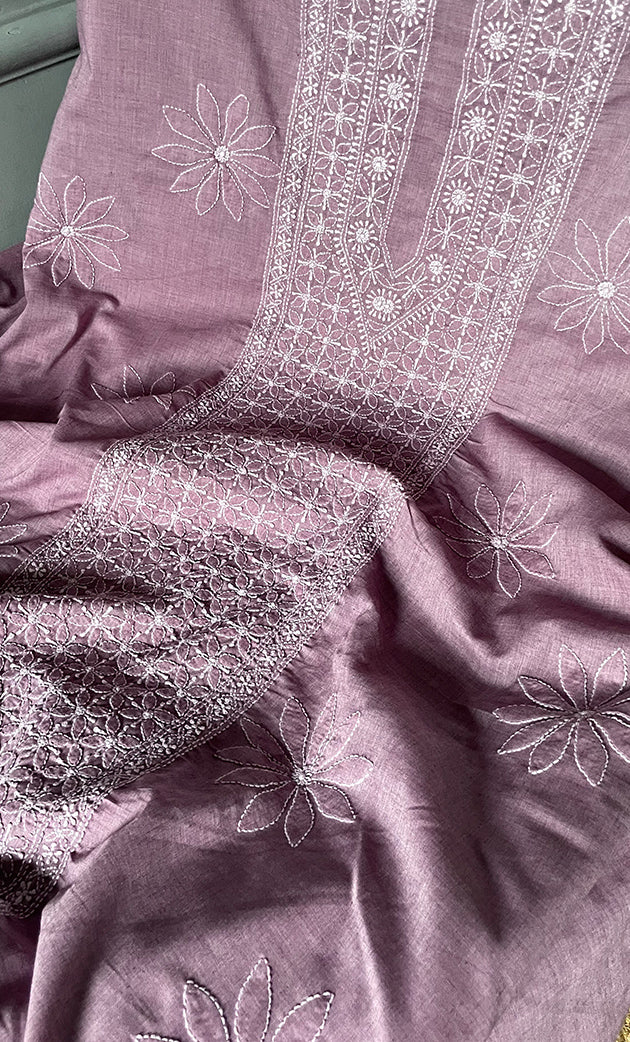 Women's Lakhnavi Handcrafted Cotton Chikankari Unstitched Kurti Fabric - HONC0313490