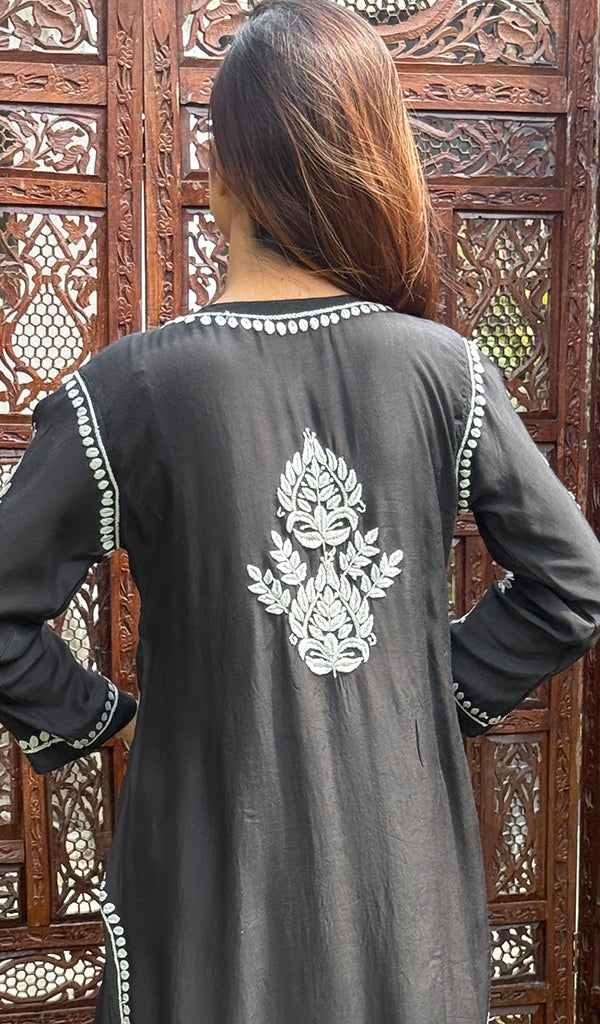 Women's Lakhnavi Handcrafted Modal Cotton Chikankari Kurta And Palazzo Set - HONC0200274