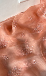 Load image into Gallery viewer, Women&#39;s Lakhnavi Handcrafted Pure Organza Chikankari Unstitched Kurta And Dupatta Set- HONC0314163
