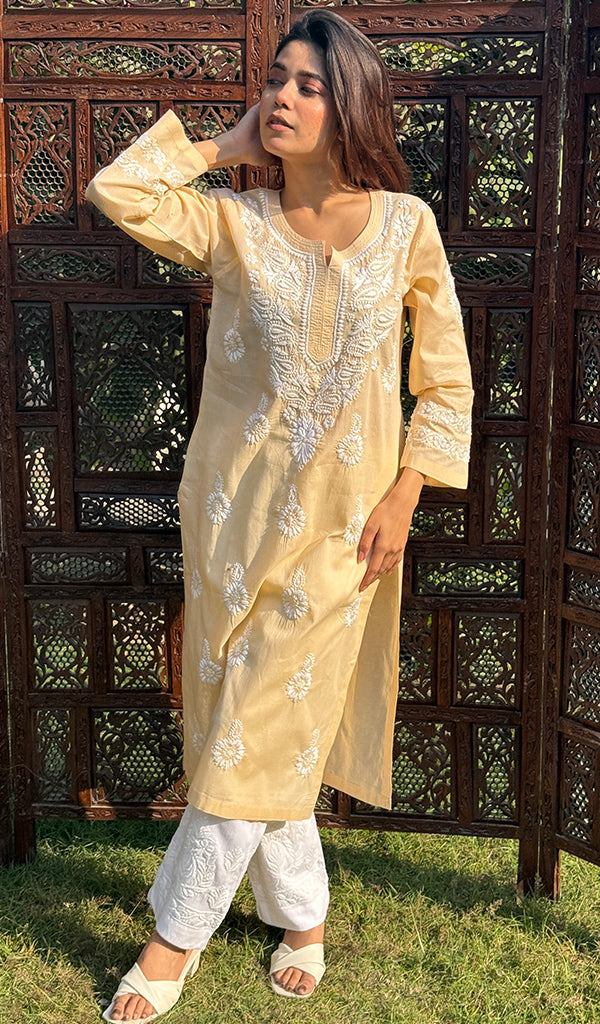 Tara Women's Lucknowi Handcrafted Cotton Chikankari Kurti - HONC0234305