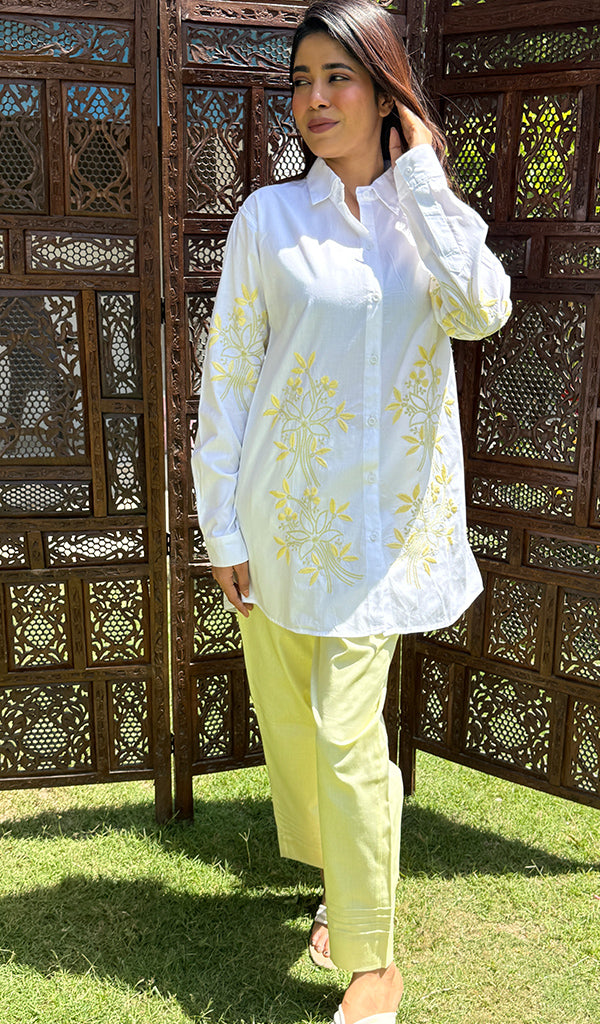 Women's Lakhnavi Handcrafted Cotton Chikankari Top And Pant Set - HONC0281853