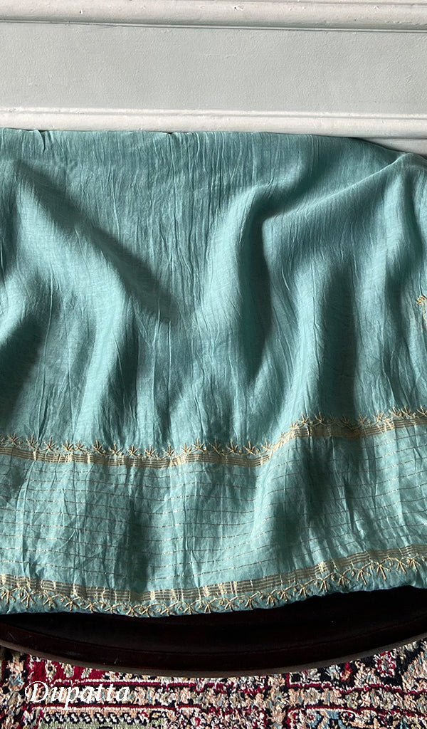 Women's Lakhnavi Handcrafted Chanderi Silk Unstitched Chikankari Full Suit - HONC0345273