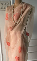 Load image into Gallery viewer, Women&#39;s Lucknowi Handcrafted Pure Organza Silk Chikankari Saree - HONC0294647
