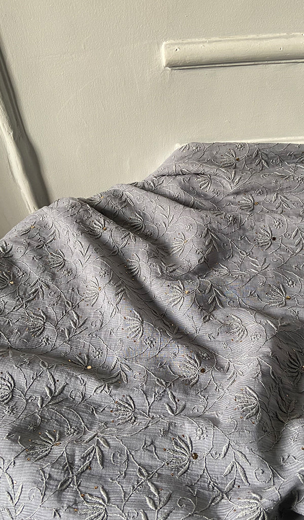 Women's Lakhnavi Handcrafted Maheshwari Mul Chanderi Unstitched Chikankari Full Suit Material - HONC0276232