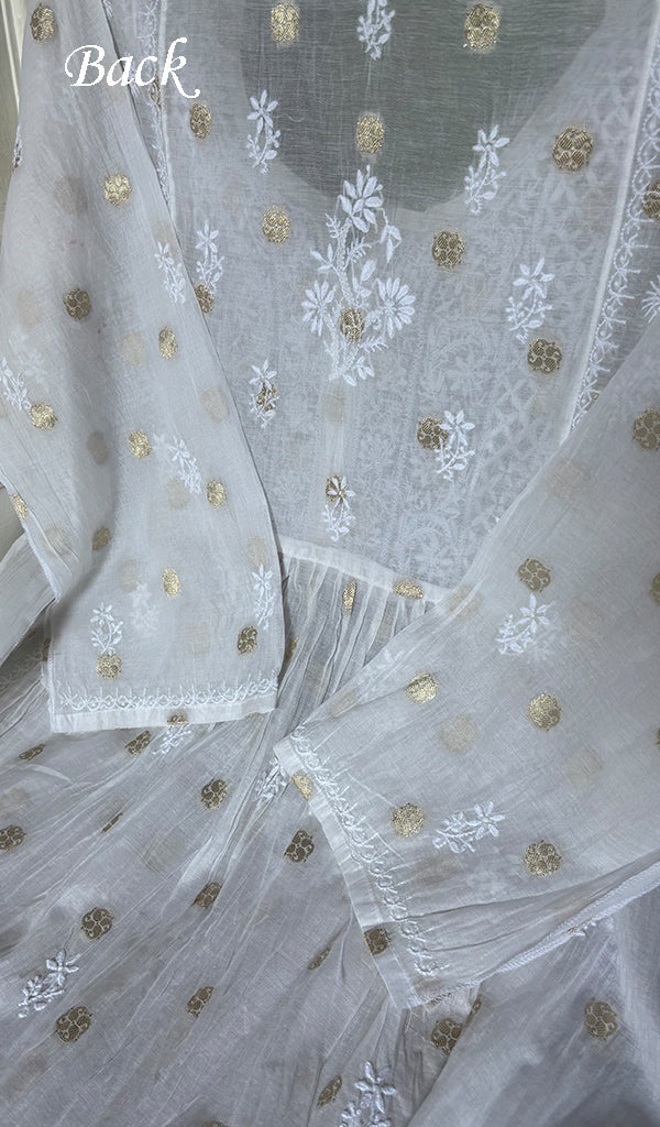 Women's Lakhnavi Handcrafted Mul Chanderi Semi - Stitchd Kurta And Dupatta Set - HONC0352064
