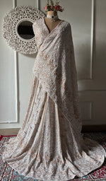 Load image into Gallery viewer, Women's Lakhnavi Handcrafted Bridal Pure Silk Georgette Chikankari Lehenga Set - HONC0263727