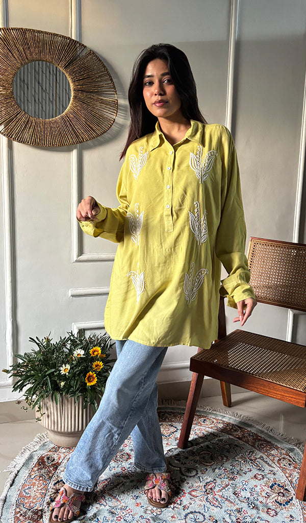 Trisha Women's Lakhnavi Handcrafted Cotton Oversized  Chikankari Top - HONC0325798