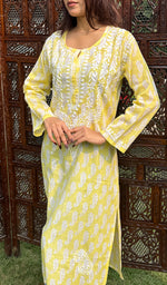 将图像加载到图库查看器中， Sona Women&#39;s Lucknowi Handcrafted Cotton Chikankari Kurti - HONC0203617
