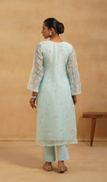 将图像加载到图库查看器中， Women's Lucknowi Handcrafted Pure Organza Silk Stitched Chikankari Kurta, Dupatta With Pant Set- HONC0543190