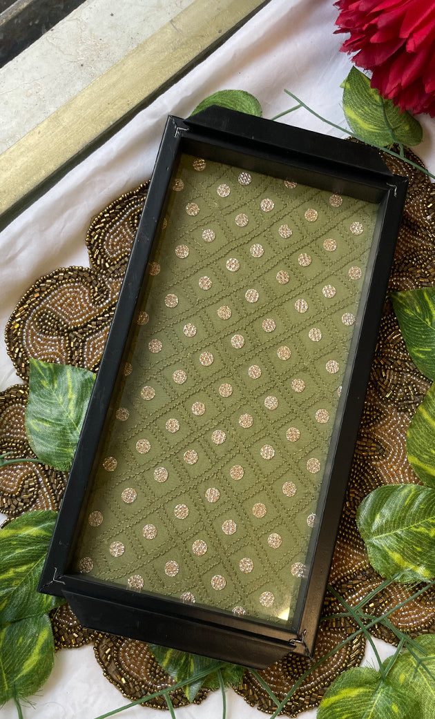 Handcrafted Chikankari Tray with Two Coasters – Wooden Frame - HONC0295558