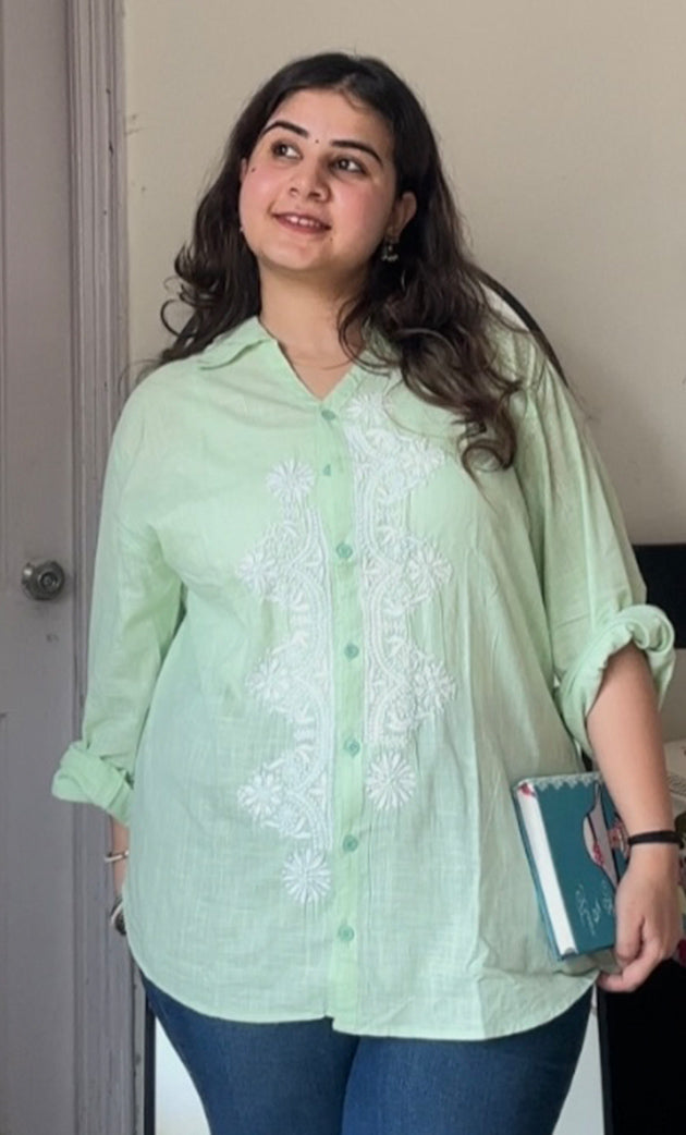Vaani Women's Lucknowi Handcrafted Slub Cotton Chikankari Shirt - HONC0308312