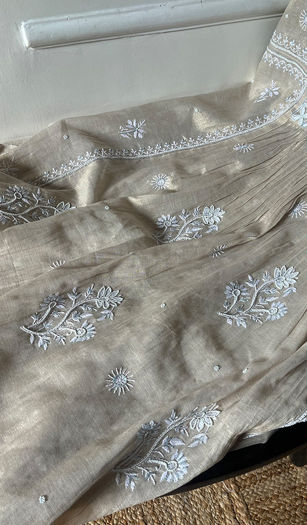 Women's Lakhnavi Handcrafted Tissue Chanderi Semi - Stitched Kurta And Dupatta Set - HONC0297192