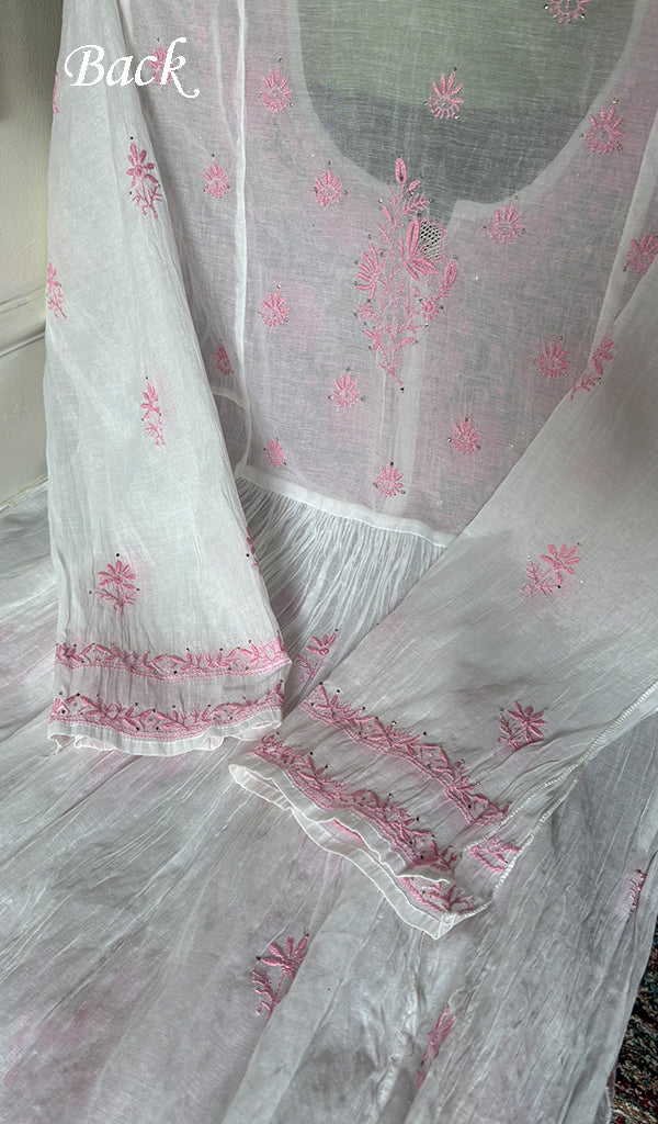 Women's Lakhnavi Handcrafted Mul Chanderi Semi - Stitchd Kurta And Dupatta Set - HONC0322120
