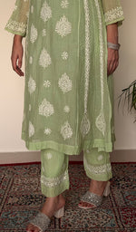 Ira Women's Lucknowi Handcrafted Mul Chanderi Stitched Chikankari Kurta And Plazzo Set .