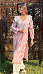 Load image into Gallery viewer, Heeba Women&#39;s Lucknowi Handcrafted Muslin Chikankari Kurti - HONC0177079
