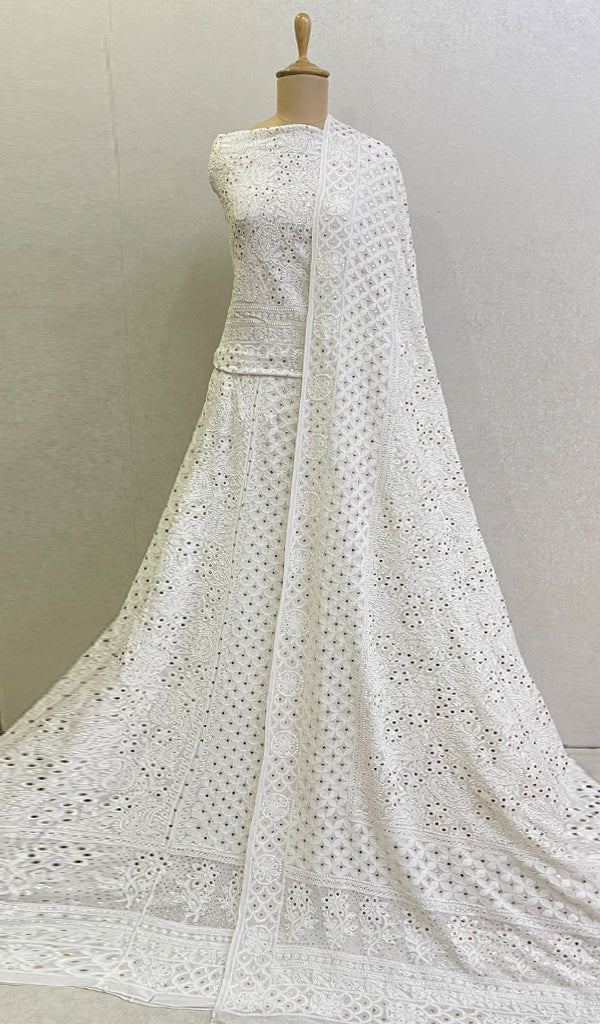 Women's Lakhnavi Handcrafted Bridal Viscose Georgette Chikankari Lehenga Set - HONC0117676