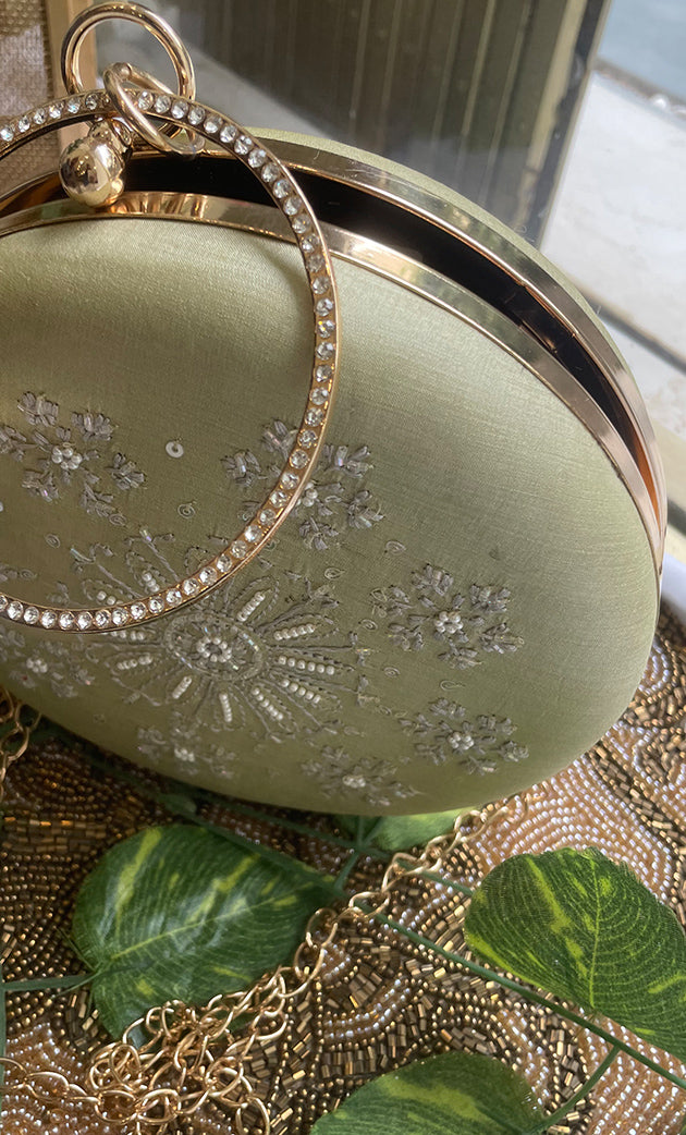 Elegant Floral Chikankari Handle Clutch - HONC0313580