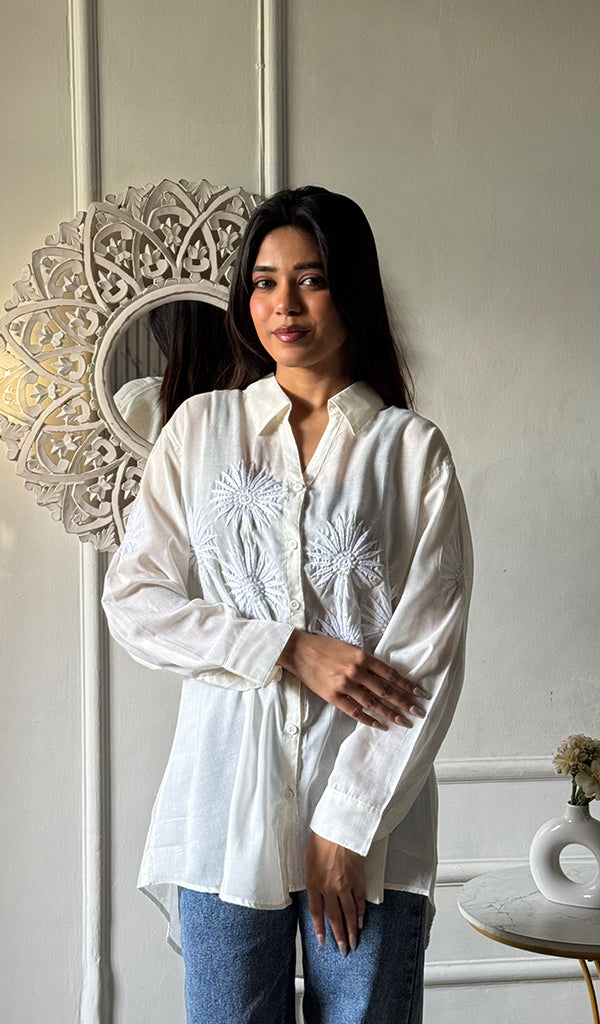 Women's Lakhnavi Handcrafted Cotton Chikankari Top - HONC0344680