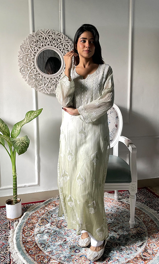 Ridhi Women's Lucknowi Handcrafted Mul Chanderi  Chikankari Kurti - HONC0329121