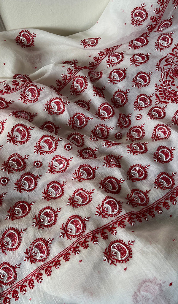 Women's Lakhnavi Handcrafted Mul Chanderi Unstitched Kurta And Dupatta Set - HONC0284791