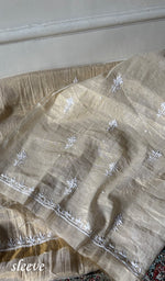 Load image into Gallery viewer, Women's Lakhnavi Handcrafted Tissue Chanderi Unstitched Chikankari Kurta And Dupatta Set - HONC0347706
