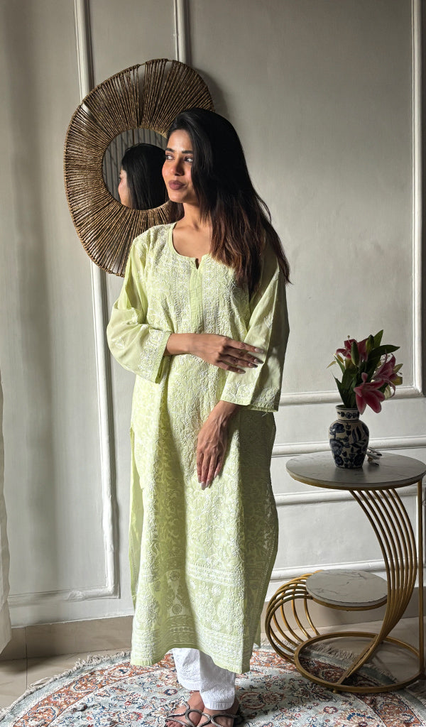 Aparna Women's Lakhnavi Handcrafted Cotton Chikankari Kurti - HONC0352380
