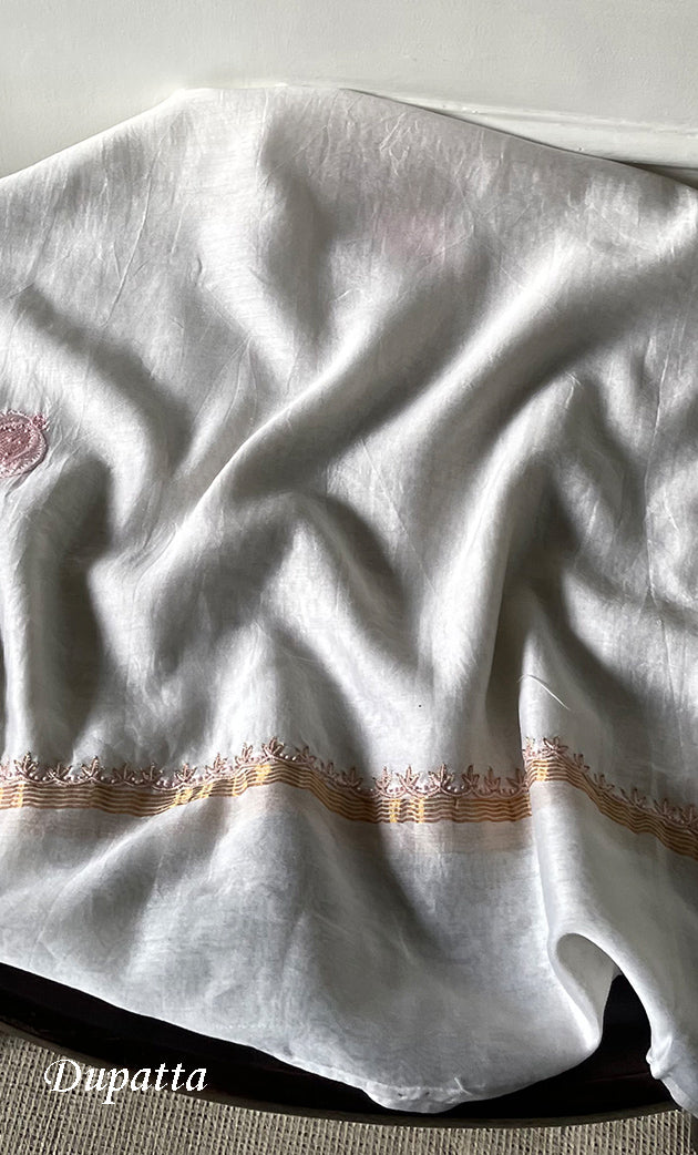 Women's Lakhnavi Handcrafted Chanderi Silk Unstitched Kurta And Dupatta Set - HONC0321968