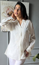 Load image into Gallery viewer, Women&#39;s Lakhnavi Handcrafted Cotton Chikankari Top - HONC0308387
