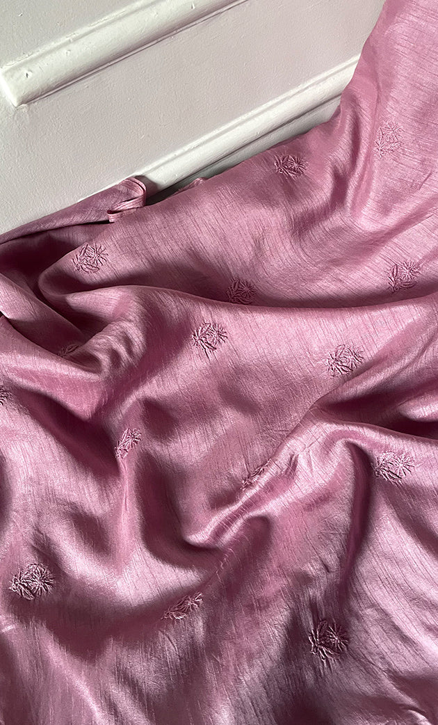 Lucknowi Handcrafted Raw Silk Chikankari Unstitched Men's Kurta Fabric - HONC0288527