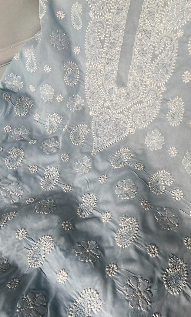 Women's Lakhnavi Handcrafted Cotton Chikankari Unstitched Kurti Fabric - HONC0318477