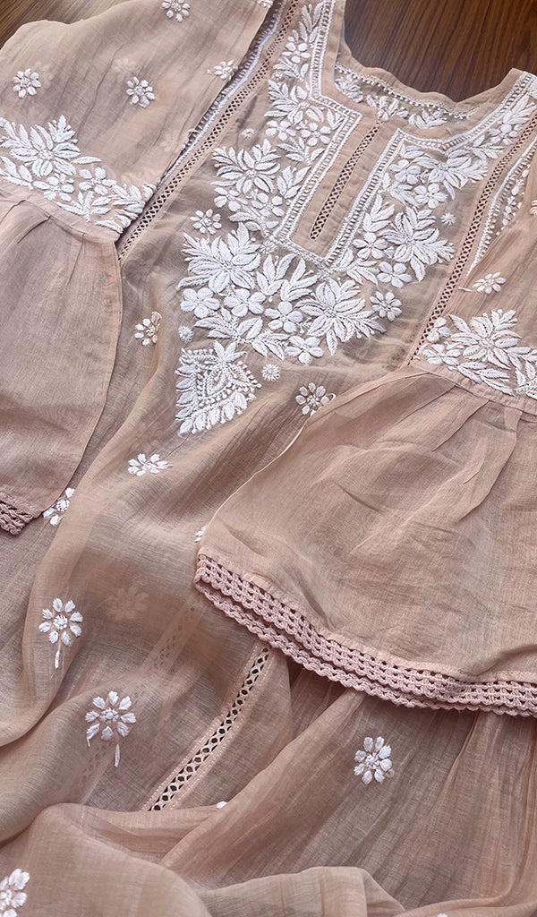 Fariah Women's Lucknowi Handcrafted Mul Chanderi Chikankari Kurti - HONC0243550