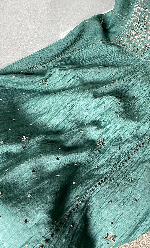 Women's Lakhnavi Handcrafted Mul Chanderi Semi - Stitched Kurta And Dupatta Set - HONC0323624