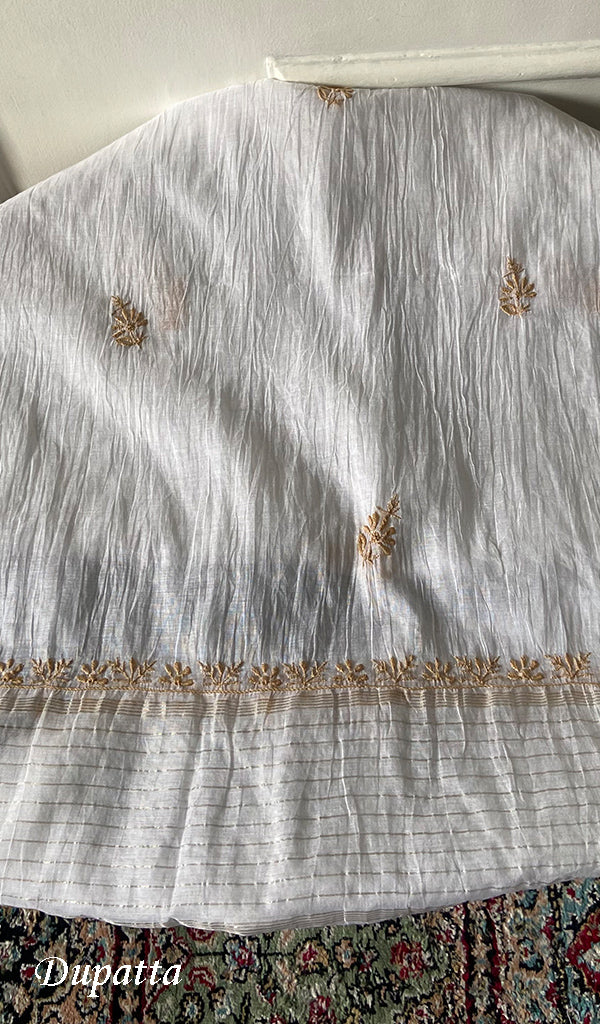 Women's Lakhnavi Handcrafted Mul Chanderi Semi - Stitched Kurta And Dupatta Set - HONC0274495