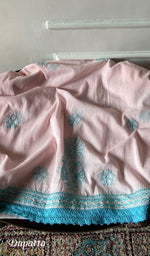 Load image into Gallery viewer, Women's Lakhnavi Handcrafted Cotton Unstitched Chikankari Kurta Dupatta Set - HONC0358179