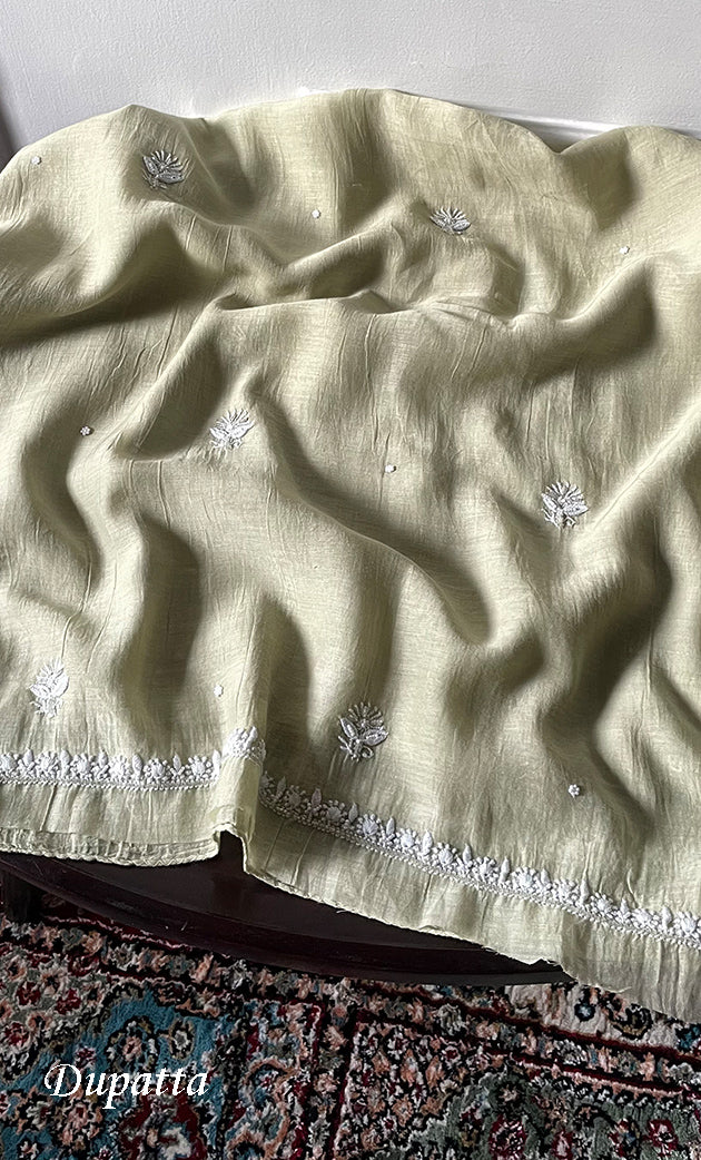 Women's Lakhnavi Handcrafted Unstitched Mul Chanderi Kurta And Dupatta Set - HONC0329036