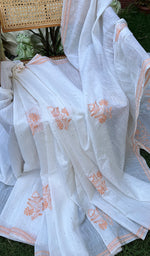 Load image into Gallery viewer, Women&#39;s Lakhnavi Handcrafted Chanderi silk Chikankari Saree - HONC0201160
