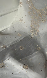 将图像加载到图库查看器中， Women's Lakhnavi Handcrafted Pure Organza Chikankari Unstitched Kurti Fabric - HONC0335837