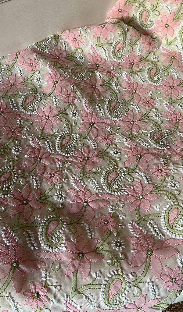 Women's Lakhnavi Handcrafted Cotton Chikankari Suit Material - HONC0291773