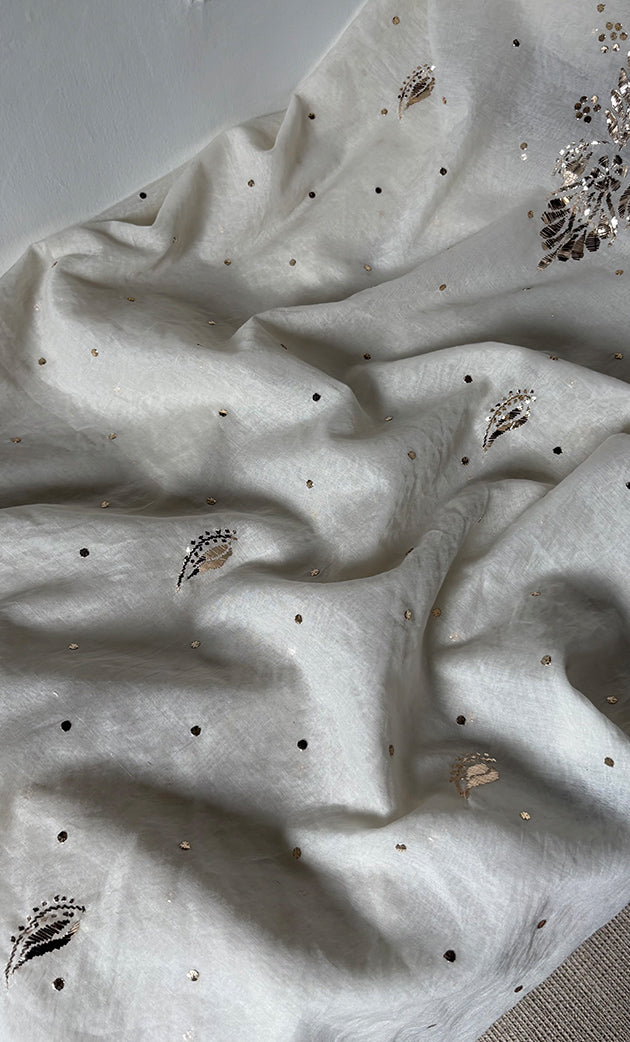 Women's Lakhnavi Handcrafted Unstitched Mul Chanderi Kurta And Dupatta Set - HONC0321821