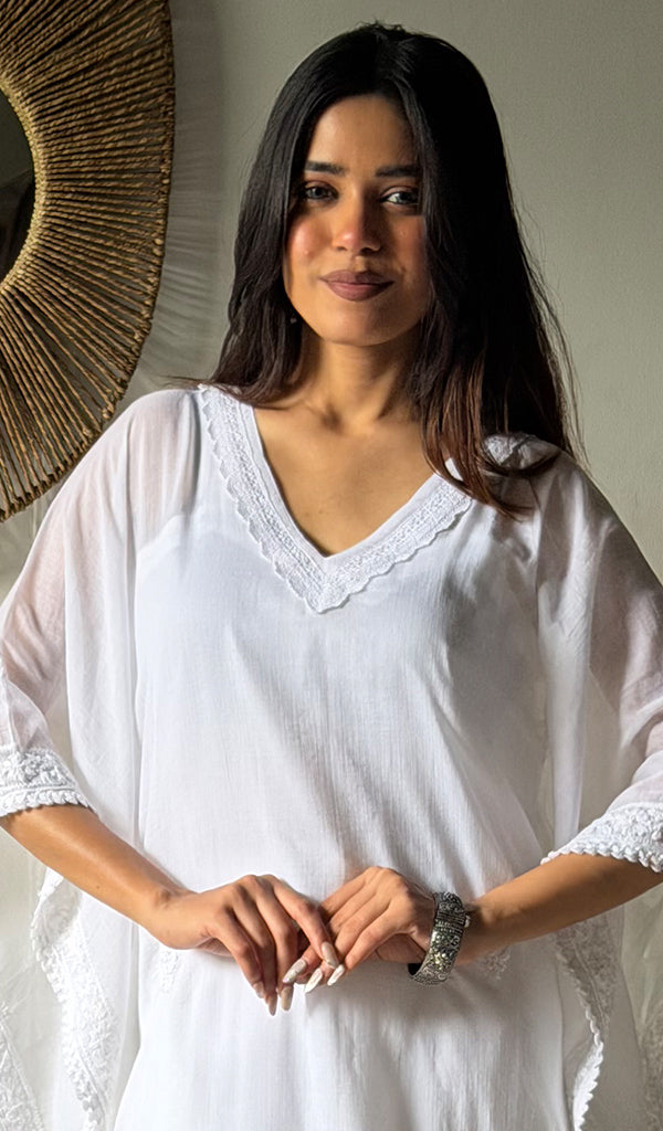 Women's Lucknowi Handcrafted Cotton Chikankari Kaftan - HONC0311105