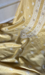 将图像加载到图库查看器中， Lucknowi Handcrafted Chanderi Silk Chikankari Unstitched Unisex Kurta Fabric - HONC0322110