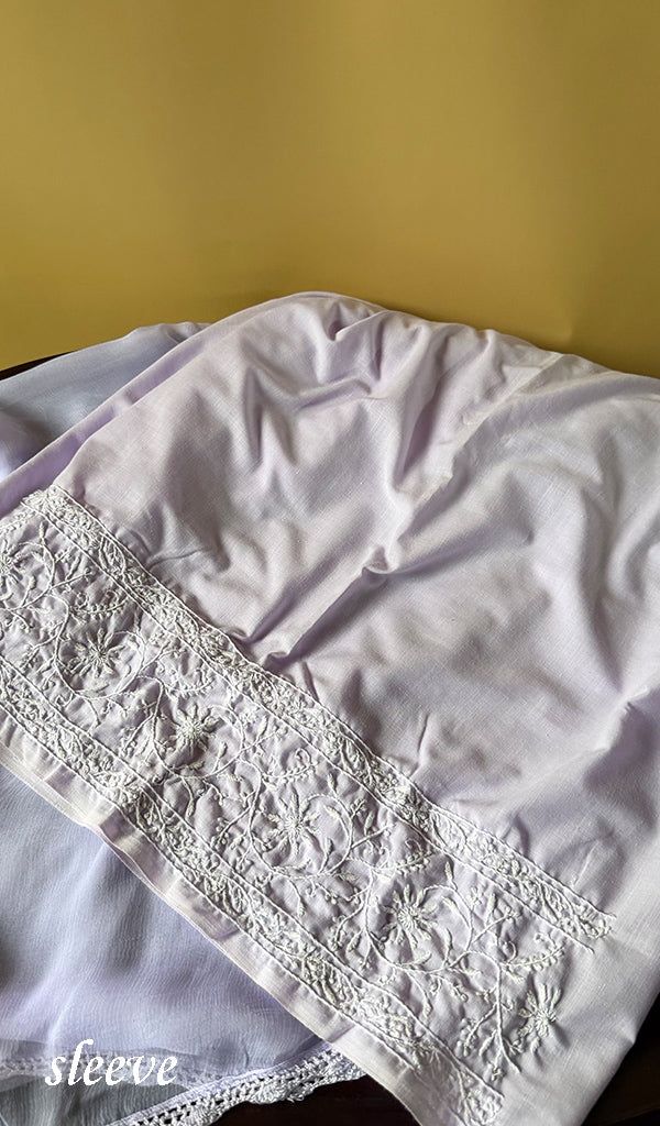 Women's Lakhnavi Handcrafted Cotton Chikankari Full Suit Material .