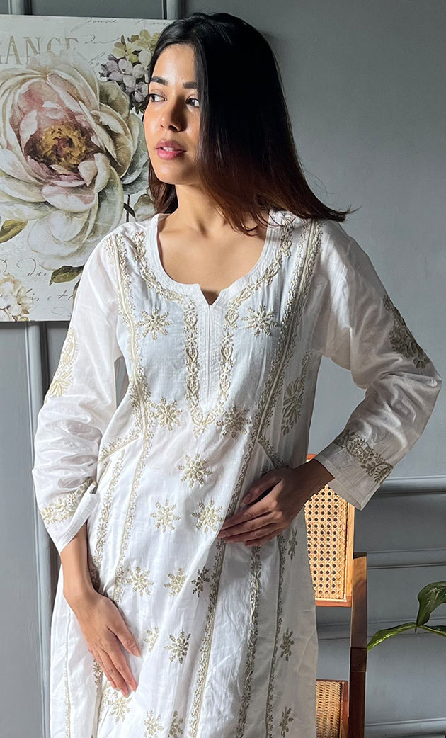 Women's Lucknowi Handcrafted Cotton Chikankari Kurti - HONC0271344