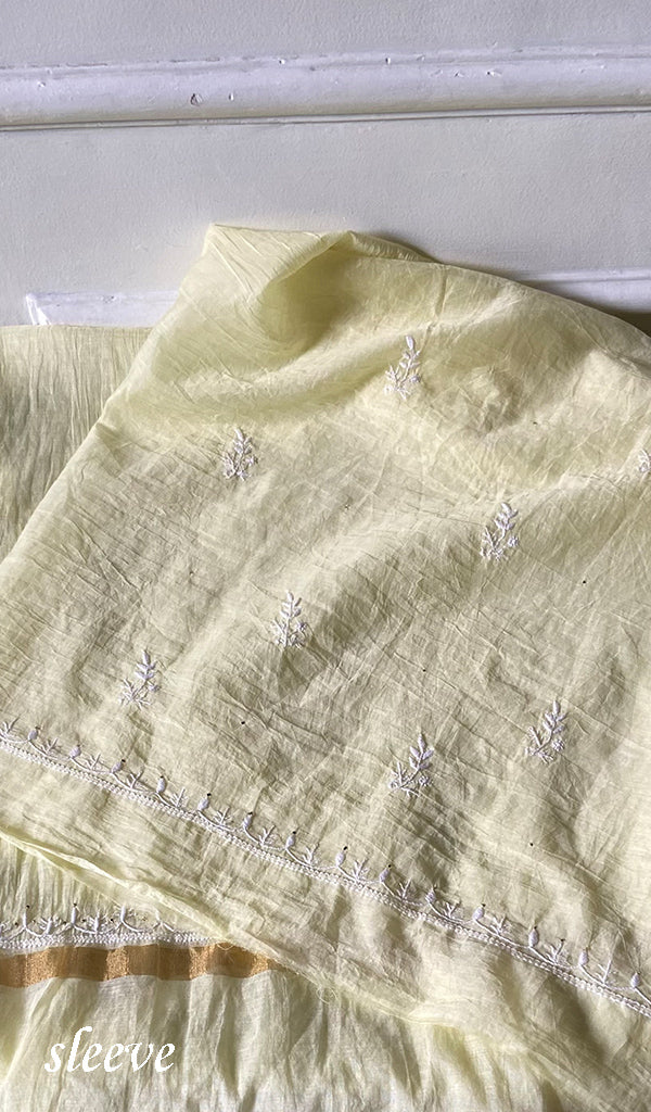 Women's Lakhnavi Handcrafted Mul Chanderi Unstitched Chikankari Full Suit - HONC0367597