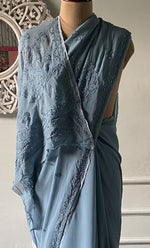 Load image into Gallery viewer, Women's Lakhnavi Handcrafted Viscose Georgette Chikankari Saree - HONC02329020