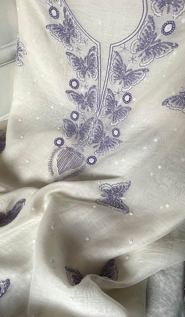 Titli Women's Lakhnavi Handcrafted Unstitchd Mul Chanderi Kurta And Dupatta Set - HONC0330017