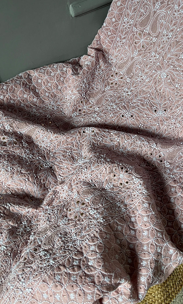 Women's Lakhnavi Handcrafted Unstitched Cotton Chikankari Suit Material - HONC0264453