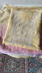 Load image into Gallery viewer, Women's Lakhnavi Handcrafted Mul Chanderi Unstitched Kurta And Dupatta Set - HONC0374246
